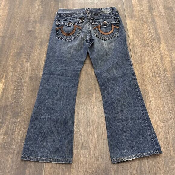 True Religion Joey Big T Denim Flap Jeans Distress Wide Flare Bootcut Size 30x30 - Picture 1 of 10
